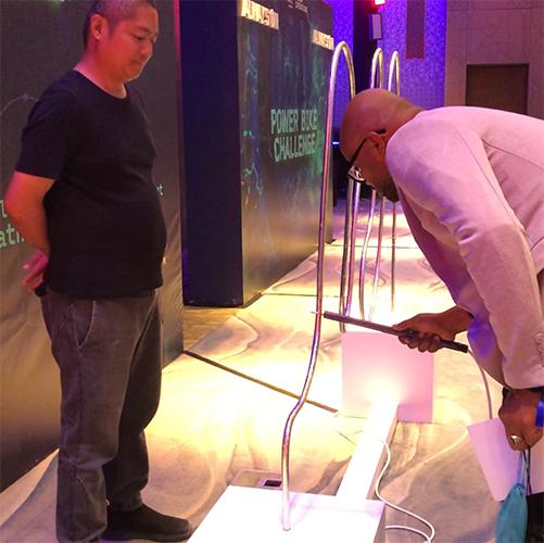 Giant Buzz Wire rental in Dubai with custom branding and wire shape for corporate events, brand activations, and carnival games in the UAE